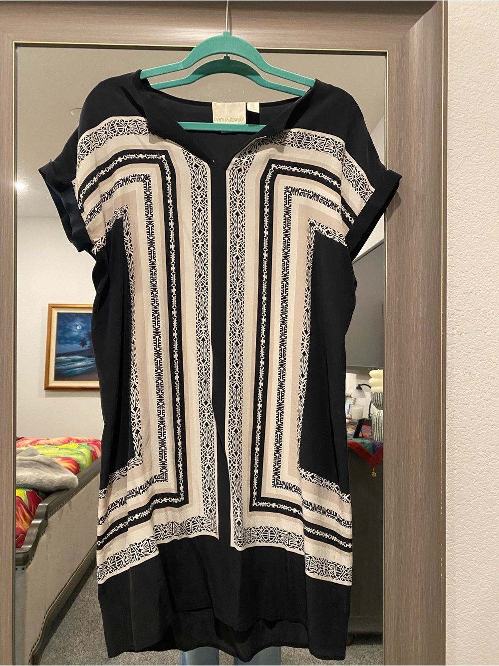 Cynthia Rowley Black and Cream Geometric Tunic